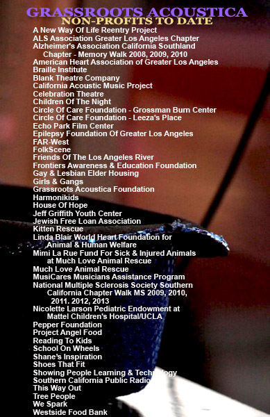 Grassroots Acoustica Non Profits to Date