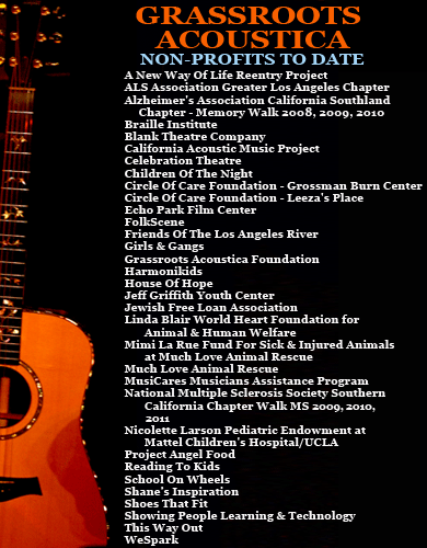 Grassroots Acoustica Non Profits to Date