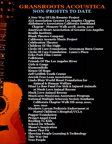Grassroots Acoustica Non Profits to Date